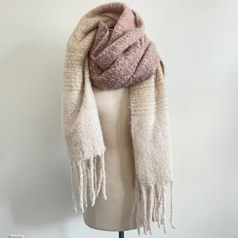 Mer Sea Scarf  Beige Casual Academia Preppy‎ Oversized Minimal Cozy Fringe Soft